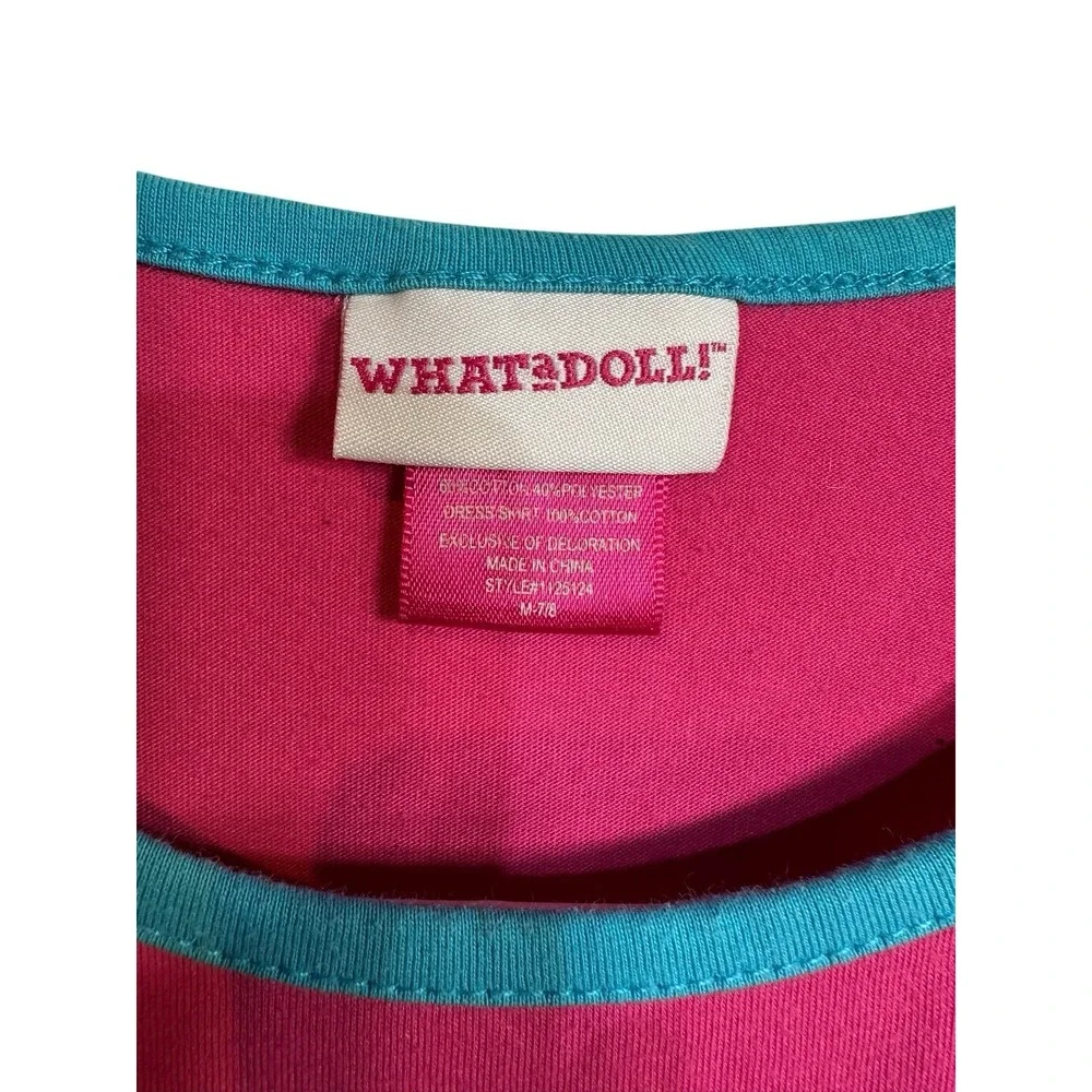 what a doll girls pink blue hearts short‎ sleeve dress size medium 7 8